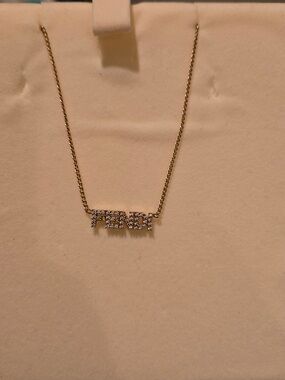 Fendi Gold Tone Crystal-Embellished Logo Necklace